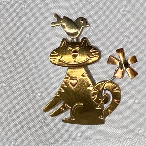 Cat Bird Figure Tri-tone Artisan Brooch Pin - Picture 11 of 16